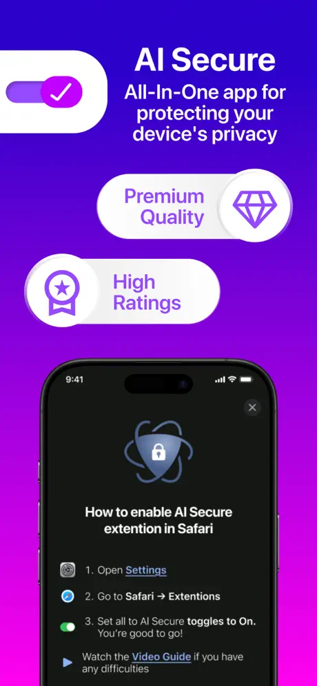 AL Secure — Main Screen with Ad Blocker and Tracker Blocker toggles